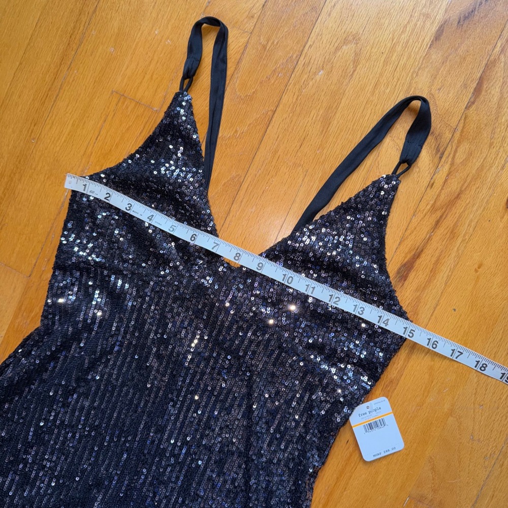 NEW Free People Intimately Sequin Mini Dress Black V-Neck S Glam A-line Cocktail - Picture 5 of 11